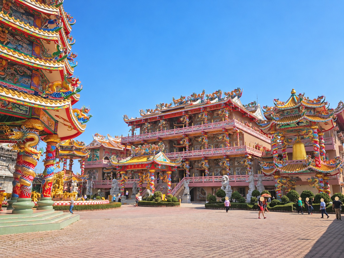 Ornate buildings at Na Ja Sa Tai Chue Shrine in Ang Sila