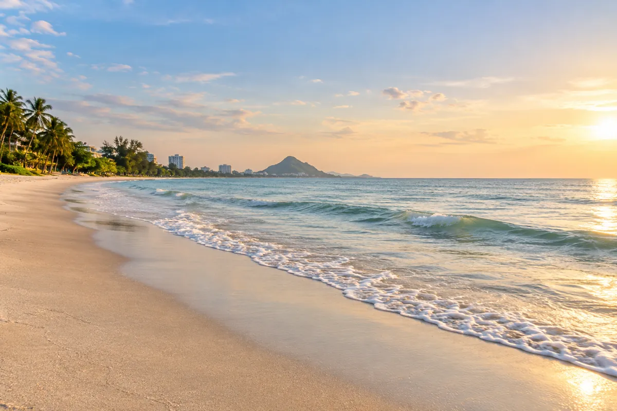 Illustration of a sandy beach and calm sea inspired by the Hua Hin coast