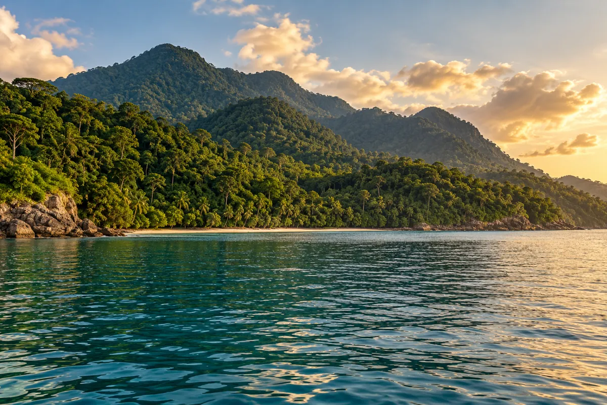 Illustration of a forested island coast inspired by Koh Chang