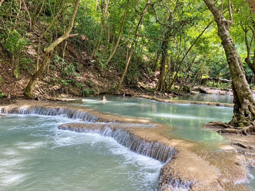 Kanchanaburi travel guide: Limestone waterfall pools in the forest